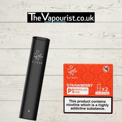ELFBAR Mate 500 device with Strawberry P1 Pods 2% nicotine pack.