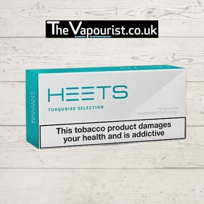 IQOS Heets Turquoise Selection sleeve with health warning label.