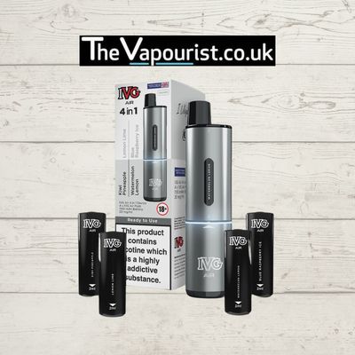 IVG 4 in 1 Air Kits with sleek vape device and flavor pods display.
