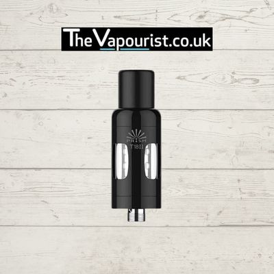 Sleek black Innokin tank by The Vapourist on wood background