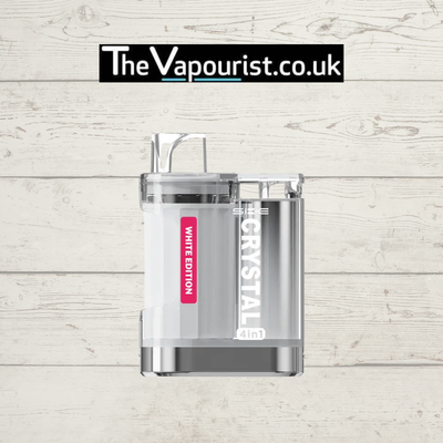 Sleek SKE Crystal 4 in 1 White Edition vape kit on wood background.