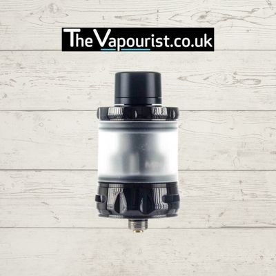 Sleek black Uwell vape tank with frosted glass chamber.