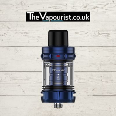 Sleek blue vape tank from The Vapourist with modern design.