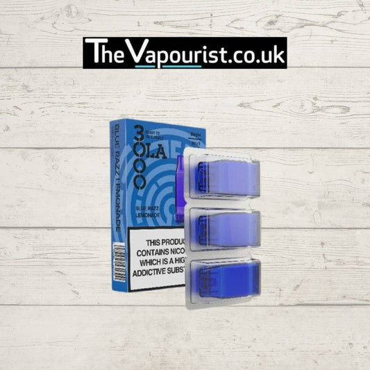 SMPO OLA 3000 Pods Blue Razz Lemonade flavor, compatible with all Vaporesso XROS Kits, shown in retail packaging with three prefilled pods.