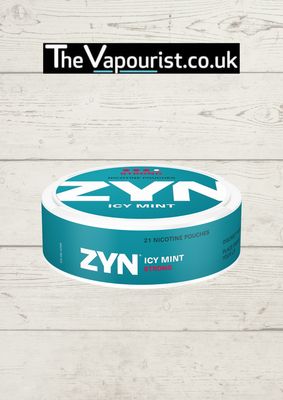 ZYN Nicotine Pouches Icy Mint in turquoise can with 21 pouches, featuring XX-Strong 12.5mg strength, sold by TheVapourist.co.uk.