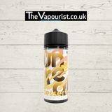 Unreal Desserts Banana Toffee 100ml vape juice bottle with bold yellow and brown branding, offering a creamy banana and toffee dessert flavor.
