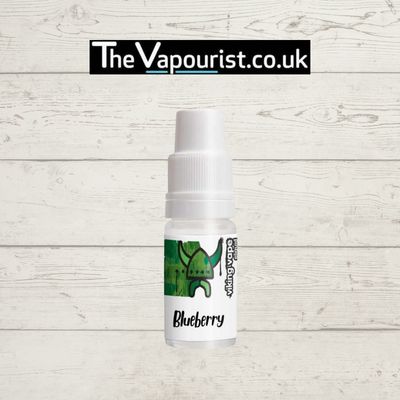 Viking Vape Blueberry 10ml e-liquid bottle with a fruity blueberry flavor, displayed against a rustic white wooden background. Ideal for 50/50 vapers.