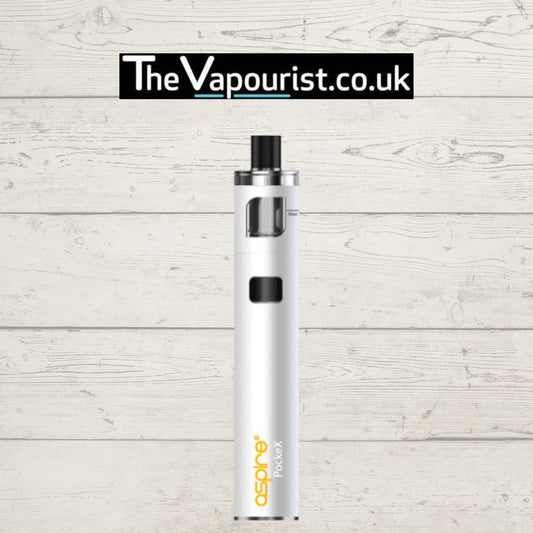 Aspire PockeX Kit in stainless steel finish, compatible with Nautilus X & PockeX coils. Ideal AIO vape for beginners from The Vapourist.