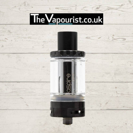 Aspire Cleito Tank in black finish, compatible with Aspire Cleito coils, ideal for sub ohm vaping and rich flavour delivery.