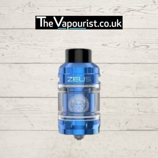Blue GEEKVAPE Z Zeus Tank with leak proof design and massive cloud production, ideal for sub-ohm vaping enthusiasts.