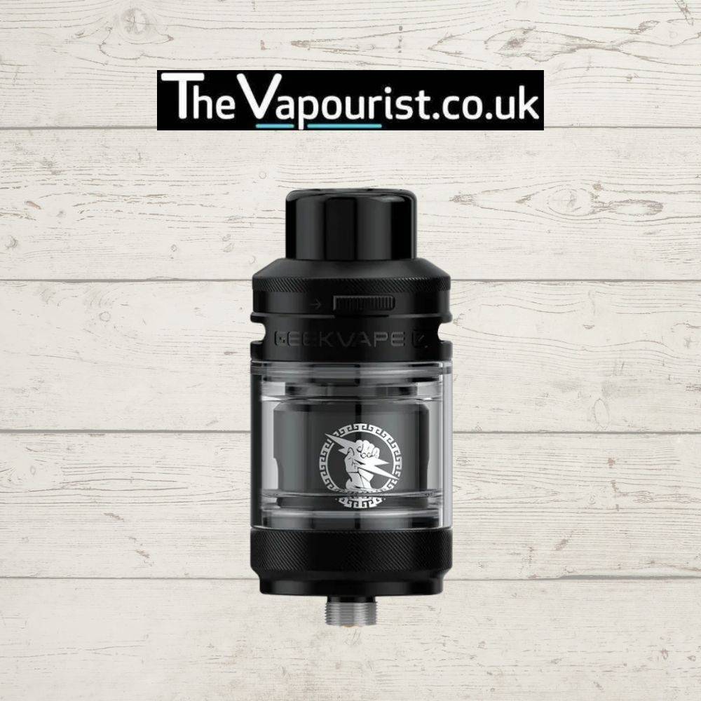 Black GEEKVAPE Z Zeus Tank engineered for dense clouds and leak proof vaping, suitable for daily use by cloud chasers.