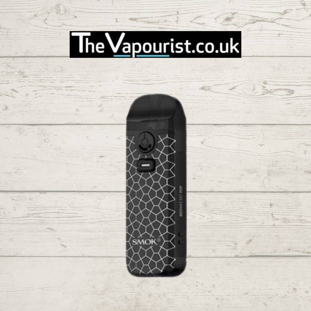 SMOK Nord 4 Kit in black cobra pattern with 2000mAh battery, a high-powered pod system from TheVapourist.co.uk for versatile vaping.