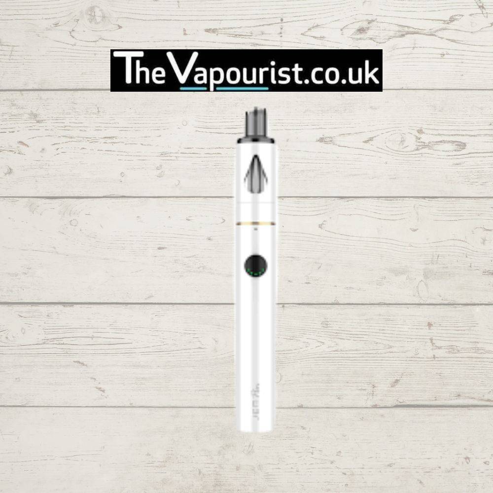 Innokin Jem Pen Kit - slim and stylish vape pen with built-in 1000mAh battery, shown in white finish against wooden background.