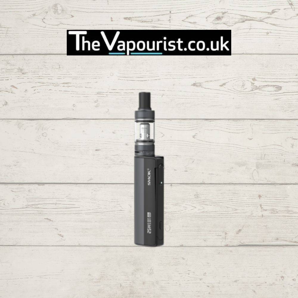SMOK Gram 25 Kit in black finish displayed upright. Compact and stylish MTL vape kit ideal for beginners and everyday use.