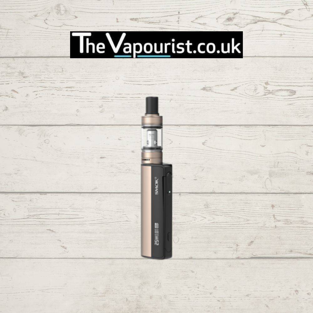 SMOK Gram 25 Kit in gold and black color variant. Sleek and lightweight MTL vape device for discreet and portable vaping.