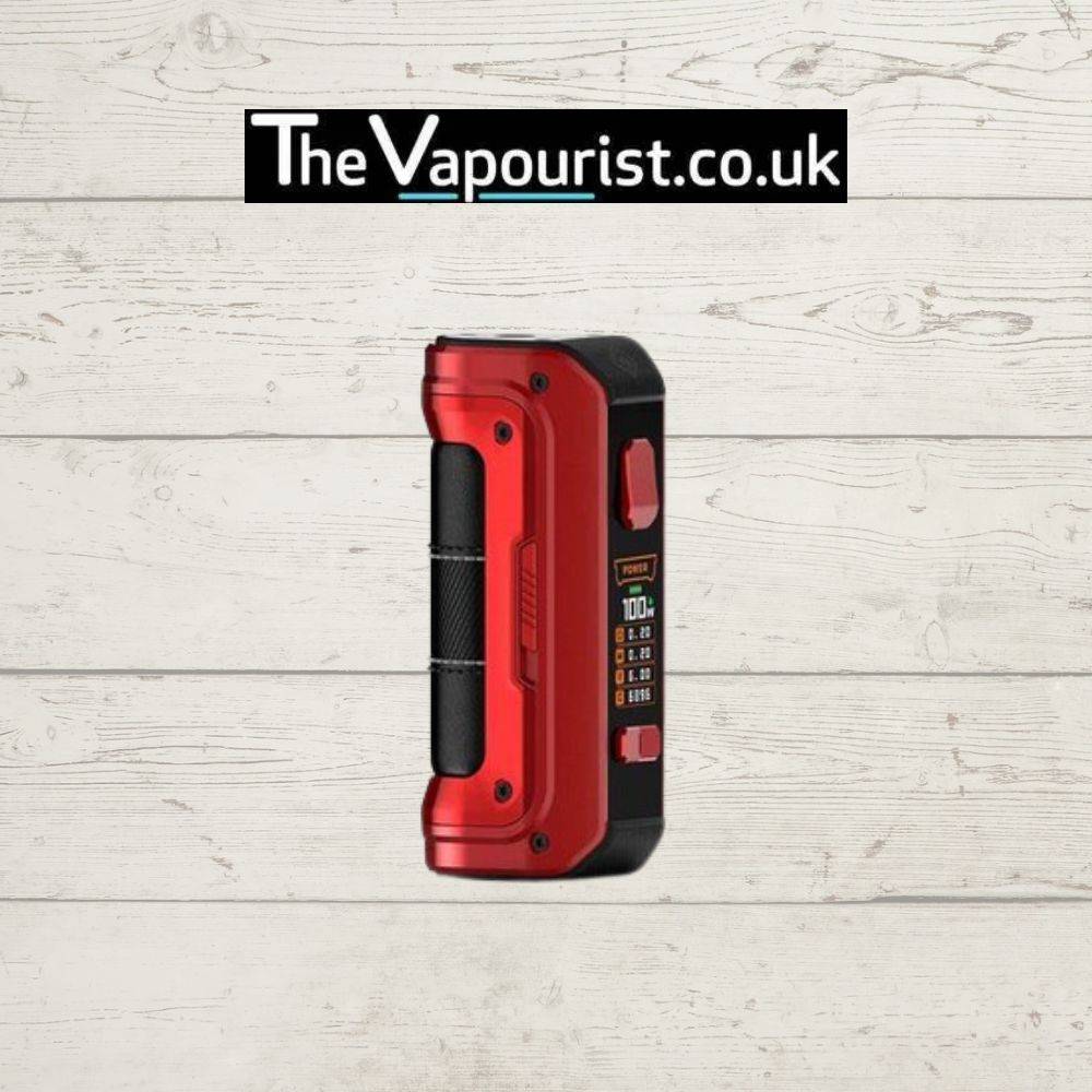 GEEKVAPE Aegis Max 2 Battery Mod in red, featuring ergonomic grip and digital screen, built for power, durability, and versatile vaping experiences.