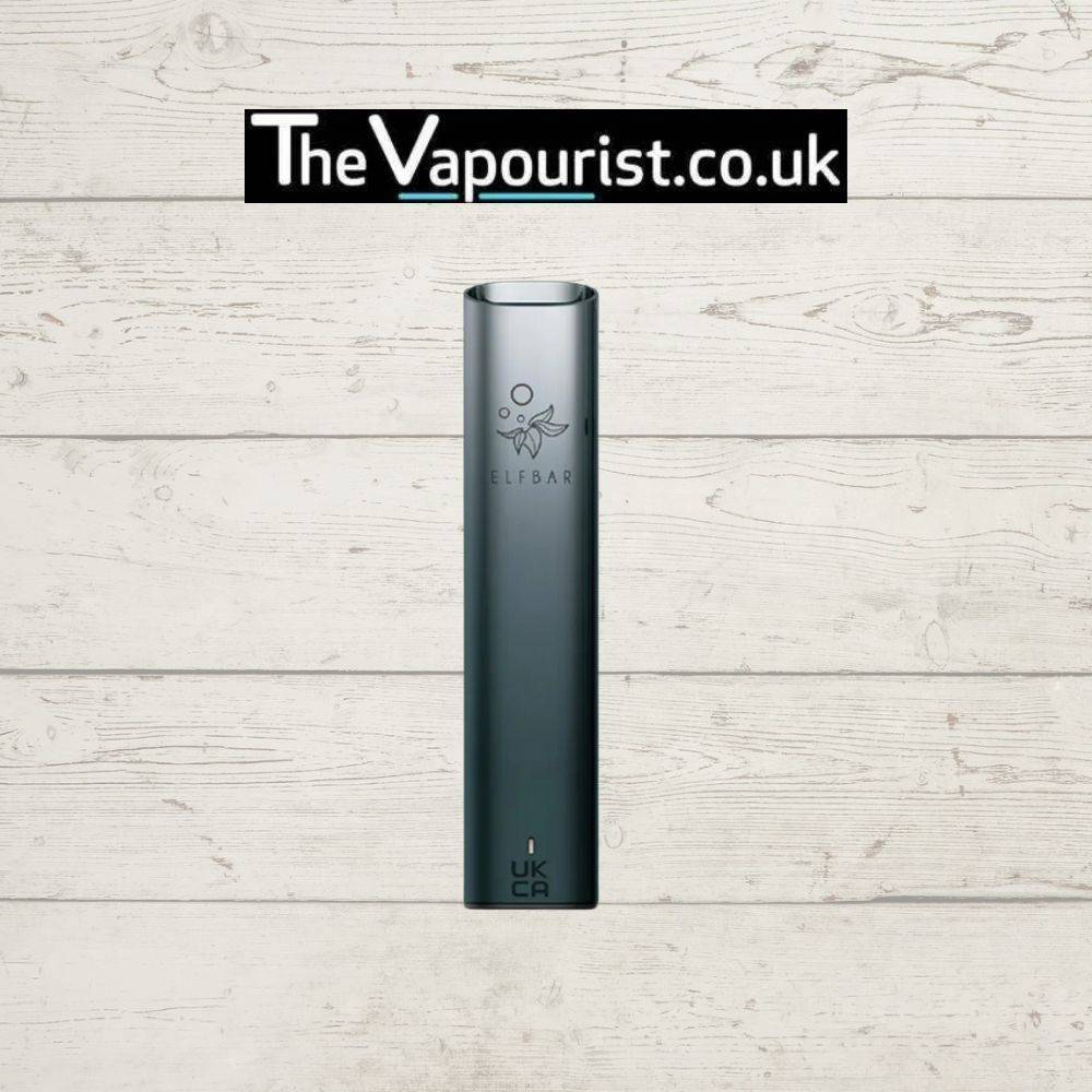 Gunmetal grey ELFBAR Mate 500 Battery Device, minimalist and durable vape battery compatible with ELFBAR P1 pods, sold by TheVapourist.co.uk.