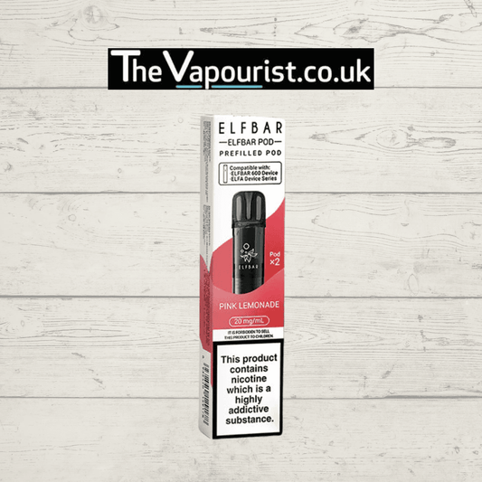 ELFBAR Pods - Pink Lemonade Vape 2ml 20mg nic salt pack with citrus and berry flavor, compatible with ELFBAR devices, shown in branded packaging.