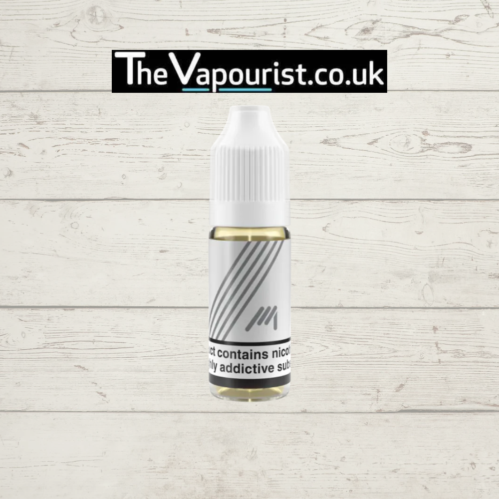 White vape juice bottle with black label on a light wooden background, featuring 'The Vapourist.co.uk' branding.