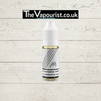 White vape juice bottle with black label on a light wooden background, featuring 'The Vapourist.co.uk' branding.