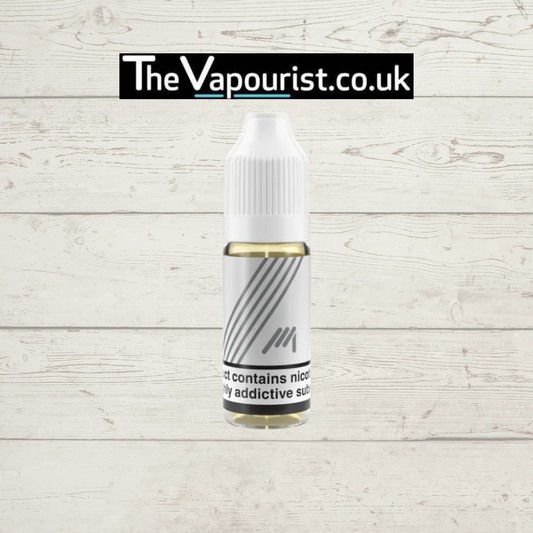 White vape juice bottle with black label on a light wooden background, featuring 'The Vapourist.co.uk' branding.