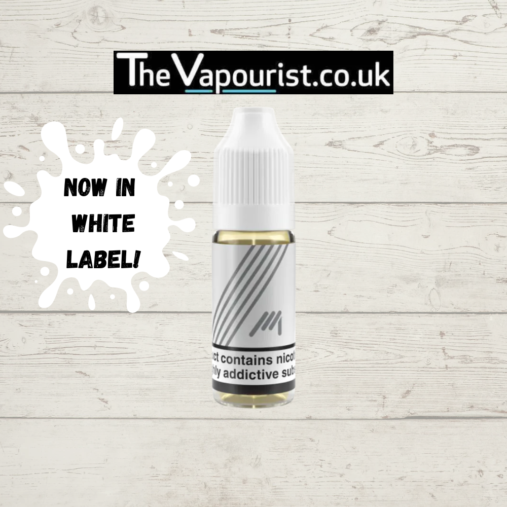 Vape juice bottle with white label on a wooden background, featuring 'The Vapourist.co.uk' branding.