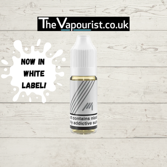 Vape juice bottle with white label on a wooden background, featuring 'The Vapourist.co.uk' branding.