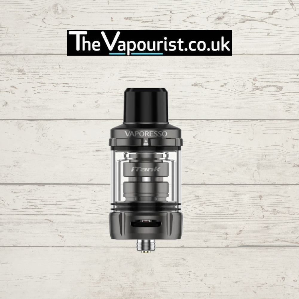 Classic black Vaporesso Itank sub ohm vape tank with GTI coil compatibility, ideal for flavour-rich vaping and smooth airflow.