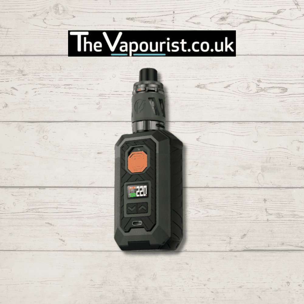 Vaporesso Armour Max Kit in black with rugged TPU casing and 220W display, ideal for high-performance vaping from TheVapourist.co.uk.